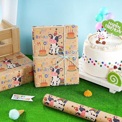 WRAPAHOLIC Kraft Animal Birthday Wrapping Paper Roll - Mini Roll - 17 Inch x 16.5 Feet - Animal Happy Birthday Wrapping Paper Perfect for Kids Birthday, Baby Shower in Saudi Arabia