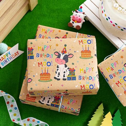 WRAPAHOLIC Kraft Animal Birthday Wrapping Paper Roll - Mini Roll - 17 Inch x 16.5 Feet - Animal Happy Birthday Wrapping Paper Perfect for Kids Birthday, Baby Shower in Saudi Arabia