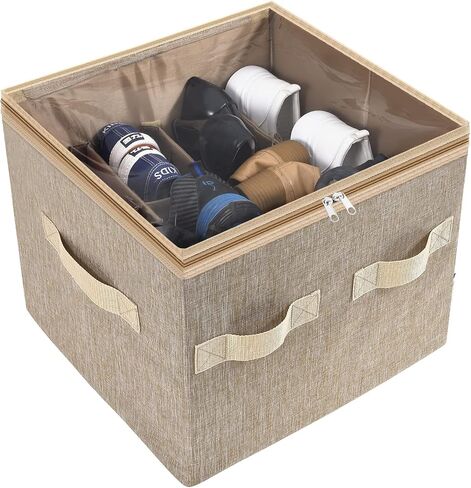 Moteph Shoe Organizer for Closet - Shoe Storage Organizer for Closet Organization with Clear Cover & Adjustable Dividers, Shoe Rack & Basket - (Light Brown, Small - 12 Pairs) in Kuwait
