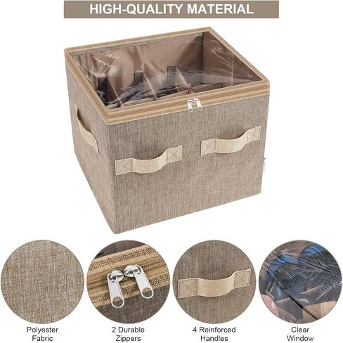 Moteph Shoe Organizer for Closet - Shoe Storage Organizer for Closet Organization with Clear Cover & Adjustable Dividers, Shoe Rack & Basket - (Light Brown, Small - 12 Pairs) in Kuwait