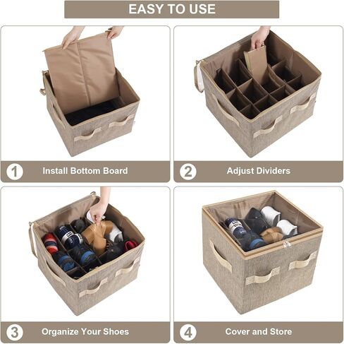 Moteph Shoe Organizer for Closet - Shoe Storage Organizer for Closet Organization with Clear Cover & Adjustable Dividers, Shoe Rack & Basket - (Light Brown, Small - 12 Pairs) in Kuwait