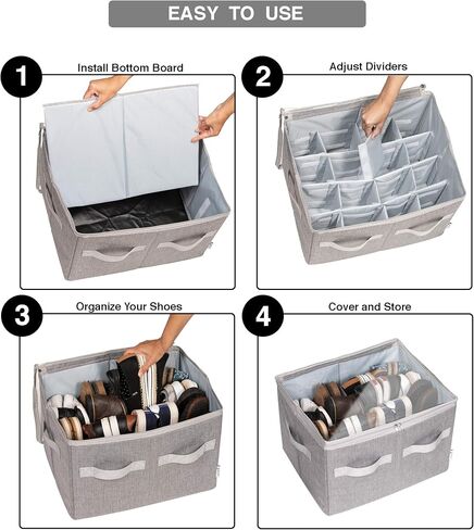Moteph Shoe Organizer for Closet - Shoe Storage Organizer for Closet Organization with Clear Cover & Adjustable Dividers, Shoe Rack & Basket - (Light Brown, Small - 12 Pairs) in Kuwait