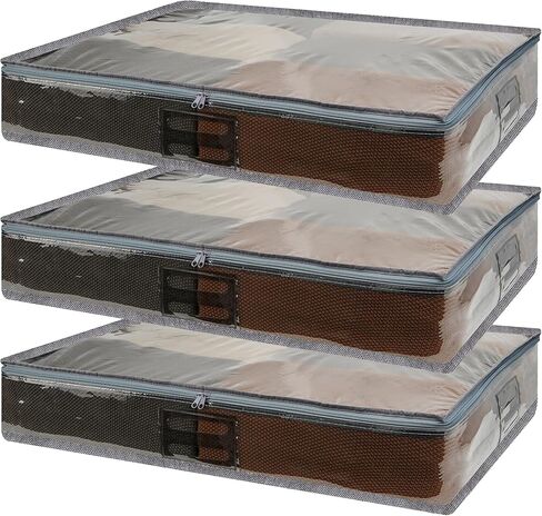 Vieshful 3 Pack Underbed Storage Bags 75L Foldable Clothes Bag Large Capacity Storage Containers with Clear Window Reinforced Handles Zippered Organizer Non-Woven for Comforters Blankets Bedding in Kuwait