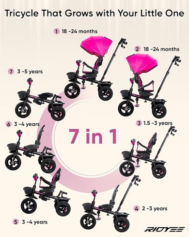 7-in-1 Tricycle for 18 Months to 5 Years, Rotatable Seat for Toddlers 1.5-3, Tricycle for 3-5 Years with DIY Stickers, All-Terrain Rubber Tires, Double Brake,Grey in Kuwait