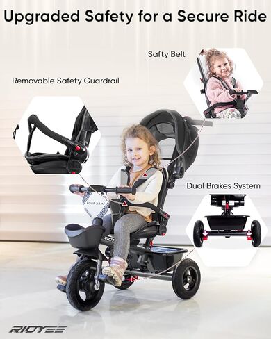 7-in-1 Tricycle for 18 Months to 5 Years, Rotatable Seat for Toddlers 1.5-3, Tricycle for 3-5 Years with DIY Stickers, All-Terrain Rubber Tires, Double Brake,Grey in Kuwait