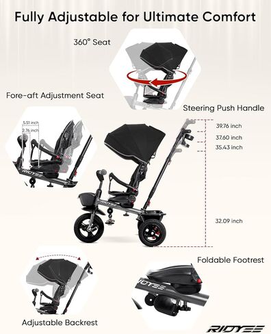 7-in-1 Tricycle for 18 Months to 5 Years, Rotatable Seat for Toddlers 1.5-3, Tricycle for 3-5 Years with DIY Stickers, All-Terrain Rubber Tires, Double Brake,Grey in Kuwait
