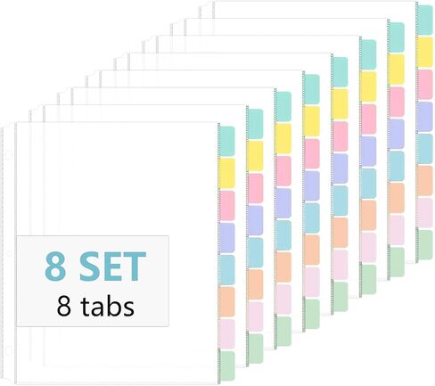 8 Set of 64 Pack Clear Binder Sheet Protectors for 3 Ring Binder Plastic Page Protector with 8 Tabs,Insertable Index Page Divider 8.5x11 Inch(Vintage) in Kuwait