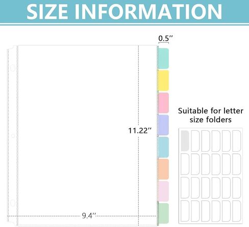 8 Set of 64 Pack Clear Binder Sheet Protectors for 3 Ring Binder Plastic Page Protector with 8 Tabs,Insertable Index Page Divider 8.5x11 Inch(Vintage) in Kuwait
