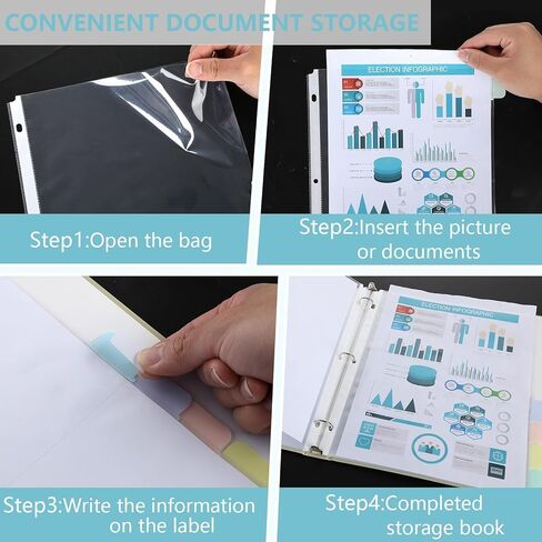 8 Set of 64 Pack Clear Binder Sheet Protectors for 3 Ring Binder Plastic Page Protector with 8 Tabs,Insertable Index Page Divider 8.5x11 Inch(Vintage) in Kuwait