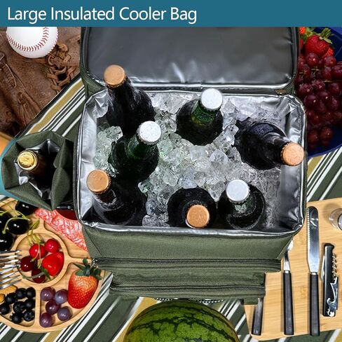 Hap Tim Picnic Basket Backpack for 4 Person with Blanket, Insulated Leakproof Cooler Compartment, Wine Holder, Cutlery Set, Engagement Gifts for Couples, White Elephant Gift Ideas, Green (36221-GR) in Saudi Arabia