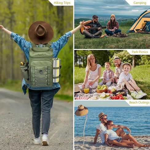 Hap Tim Picnic Basket Backpack for 4 Person with Blanket, Insulated Leakproof Cooler Compartment, Wine Holder, Cutlery Set, Engagement Gifts for Couples, White Elephant Gift Ideas, Green (36221-GR) in Saudi Arabia