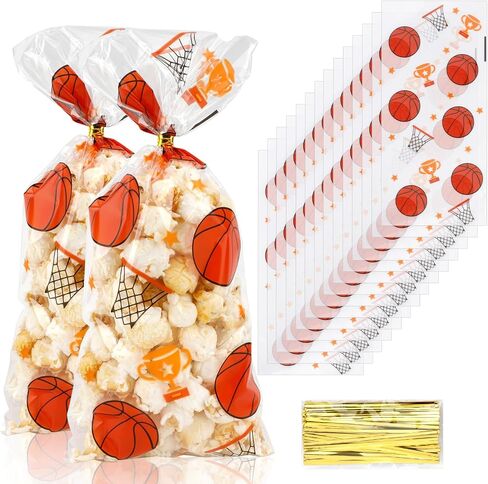 Basketball Treat Bags, 100 PCS Basketball Goodie Bags, Basketball Candy Goody Snack Gift Bags for Team Party Favors Stuffers Basketball Birthday Theme Party Decorations Holiday Candy Party Bags decor in Kuwait