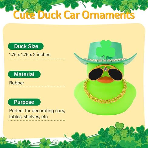 wonuu St. Patrick's Day Car Rubber Duck, Dashboard Decorations Green Shamrocks Hat Ducky for Car Ornament Accessories Ducks (Green Hat Gold Chain Green Duck) in Kuwait