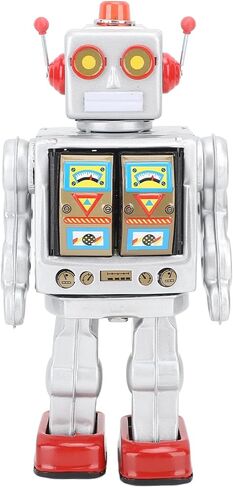 Retro Tin Robot Toy, Walking & Rotating Gun Fire Sound Exquisite Manual Craft Material (Blue) in Saudi Arabia