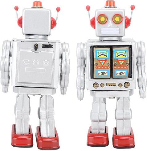 Retro Tin Robot Toy, Walking & Rotating Gun Fire Sound Exquisite Manual Craft Material (Blue) in Saudi Arabia