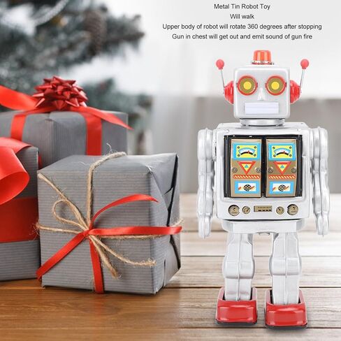 Retro Tin Robot Toy, Walking & Rotating Gun Fire Sound Exquisite Manual Craft Material (Blue) in Saudi Arabia