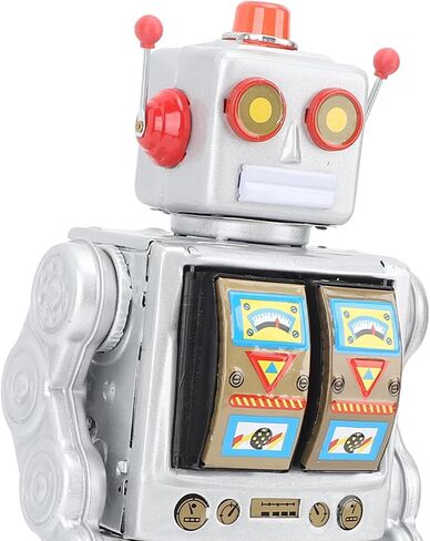Retro Tin Robot Toy, Walking & Rotating Gun Fire Sound Exquisite Manual Craft Material (Blue) in Saudi Arabia