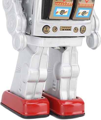 Retro Tin Robot Toy, Walking & Rotating Gun Fire Sound Exquisite Manual Craft Material (Blue) in Saudi Arabia