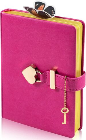 Heart Shaped Lock Diary with Key,PU Leather Journal Secret Notebook with Lock for Girls Women Boys,3D Butterfly Bookmark,Thicken,B6,5.3x7 Inch,Purple in Saudi Arabia