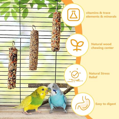 3PCS Parakeet Treat,Natural Parrots Treat Sticks,Vegetable & Grain Style Sticks,Bird Treats for Cockatiel Lovebirds Budgies Canary Finches Conure in Kuwait