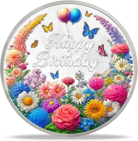 Vintage Floral Happy Birthday Coin | Double-Side Commemorative Lucky Coin with Vintage Floral and Cake | Happy Birthday Presents for Men & Women in Kuwait