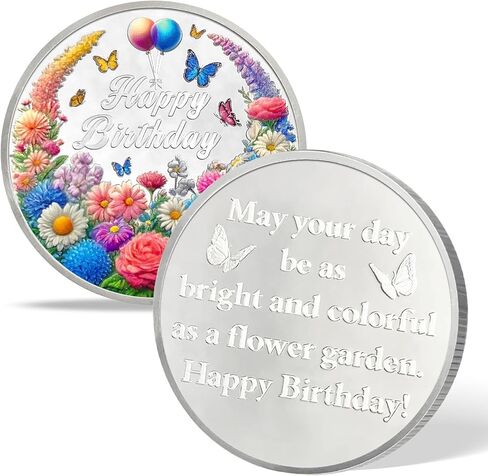Vintage Floral Happy Birthday Coin | Double-Side Commemorative Lucky Coin with Vintage Floral and Cake | Happy Birthday Presents for Men & Women in Kuwait