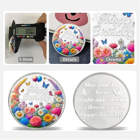 Vintage Floral Happy Birthday Coin | Double-Side Commemorative Lucky Coin with Vintage Floral and Cake | Happy Birthday Presents for Men & Women in Kuwait