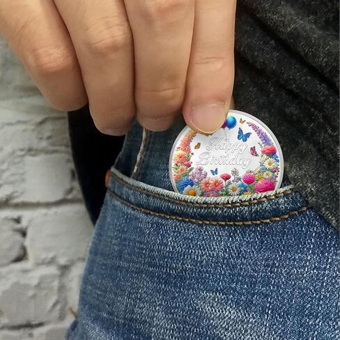 Vintage Floral Happy Birthday Coin | Double-Side Commemorative Lucky Coin with Vintage Floral and Cake | Happy Birthday Presents for Men & Women in Kuwait