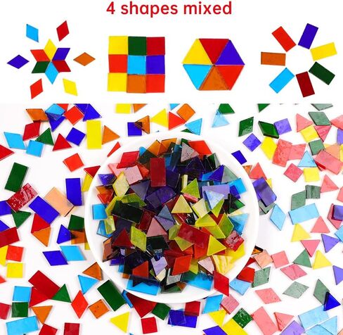 Mosaic Tile Stained Glass 4 Mixed Shapes Mosaics Tiles Pieces for DIY Crafts Suppliers, Tiffany Lamps Candles Photo Frame (All) in Saudi Arabia