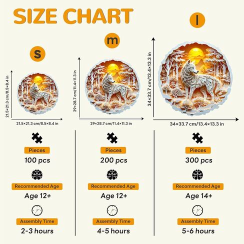 Wooden Puzzles for Adults, Woodne Wolf Puzzles, Flat Puzzles with 3D Visual Effect, Unique Puzzles Gifts for Puzzle Lover (S-8.5 * 8.4in 100pcs) in Saudi Arabia
