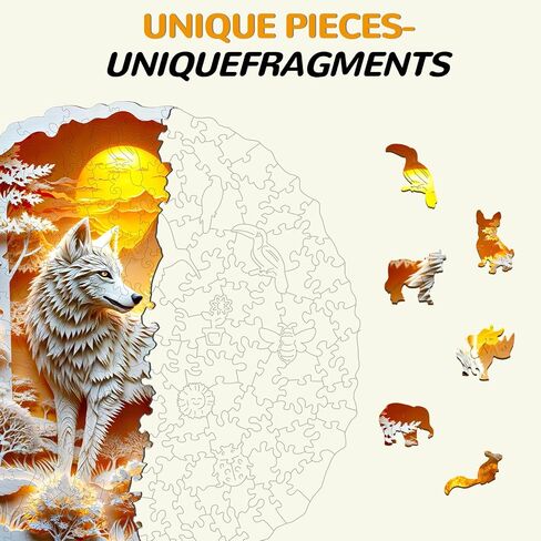 Wooden Puzzles for Adults, Woodne Wolf Puzzles, Flat Puzzles with 3D Visual Effect, Unique Puzzles Gifts for Puzzle Lover (S-8.5 * 8.4in 100pcs) in Saudi Arabia