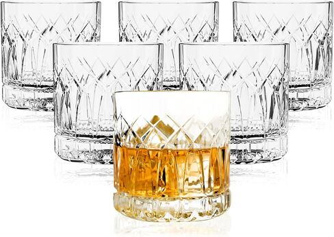 Lemonsoda Premium Double Rock Old Fashioned Whisky Glass Tumbler - مجموعة من 6-12 أوقية - مثالية للسكوتش والويسكي والكوكتيل والبوربون وكونياك - للهدايا والحفلات - (القوس) in Kuwait