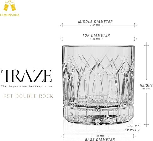 Lemonsoda Premium Double Rock Old Fashioned Whisky Glass Tumbler - مجموعة من 6-12 أوقية - مثالية للسكوتش والويسكي والكوكتيل والبوربون وكونياك - للهدايا والحفلات - (القوس) in Kuwait