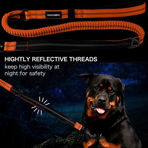 Heavy Duty Tactical Dog Leash with Quick Release Carabiner and Highly Reflective Threads,4-6FT Power Stretch Dog Leash for Medium Large Dogs (Army Green & Black) in Saudi Arabia