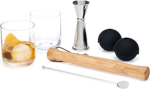 Viski Cocktail Muddler Set, 7-Piece Bartender Kit - Muddler, Double Jigger, Stir Stick, 2pcs Tumblers, 2pcs Ice Sphere Molds, Cocktail Tools Bar Tools in Kuwait