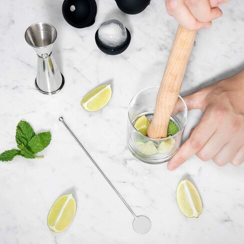 Viski Cocktail Muddler Set, 7-Piece Bartender Kit - Muddler, Double Jigger, Stir Stick, 2pcs Tumblers, 2pcs Ice Sphere Molds, Cocktail Tools Bar Tools in Kuwait