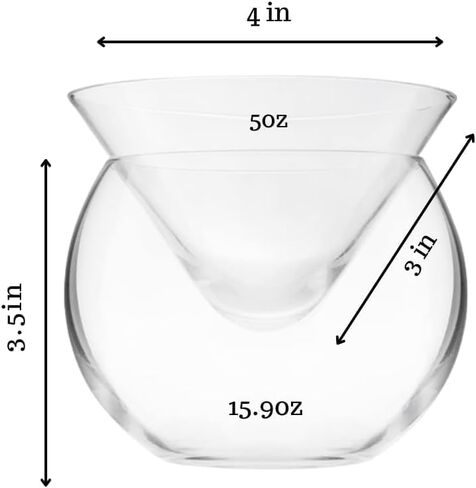 LEMONSODA Stemless Martini Glasses with Chiller - Elegant Cocktail Glass Set with Cavier Server Bowl - Beautiful Bar Martini Gift Set for Margarita, Cosmopolitan, Manhattan Cocktails (Set of 2) in Saudi Arabia