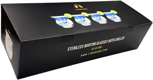 LEMONSODA Stemless Martini Glasses with Chiller - Elegant Cocktail Glass Set with Cavier Server Bowl - Beautiful Bar Martini Gift Set for Margarita, Cosmopolitan, Manhattan Cocktails (Set of 2) in Saudi Arabia
