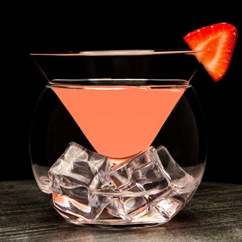 LEMONSODA Stemless Martini Glasses with Chiller - Elegant Cocktail Glass Set with Cavier Server Bowl - Beautiful Bar Martini Gift Set for Margarita, Cosmopolitan, Manhattan Cocktails (Set of 2) in Saudi Arabia