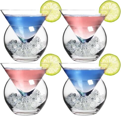 LEMONSODA Stemless Martini Glasses with Chiller - Elegant Cocktail Glass Set with Cavier Server Bowl - Beautiful Bar Martini Gift Set for Margarita, Cosmopolitan, Manhattan Cocktails (Set of 2) in Saudi Arabia