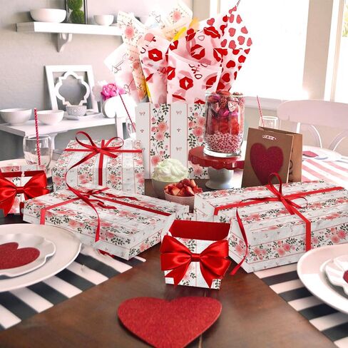 Valentines Tissue Paper, 100 Sheets Valentine Tissue Paper 14 x 20 Inches Valentines Gift Wrapping Paper Tissue Paper Bulk for Valentine's Wedding Anniversary Mother's Day Birthday Gifts Party Decor in Saudi Arabia
