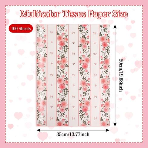 Valentines Tissue Paper, 100 Sheets Valentine Tissue Paper 14 x 20 Inches Valentines Gift Wrapping Paper Tissue Paper Bulk for Valentine's Wedding Anniversary Mother's Day Birthday Gifts Party Decor in Saudi Arabia