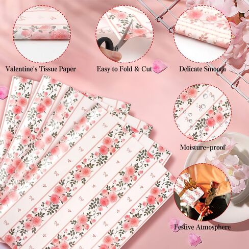 Valentines Tissue Paper, 100 Sheets Valentine Tissue Paper 14 x 20 Inches Valentines Gift Wrapping Paper Tissue Paper Bulk for Valentine's Wedding Anniversary Mother's Day Birthday Gifts Party Decor in Saudi Arabia