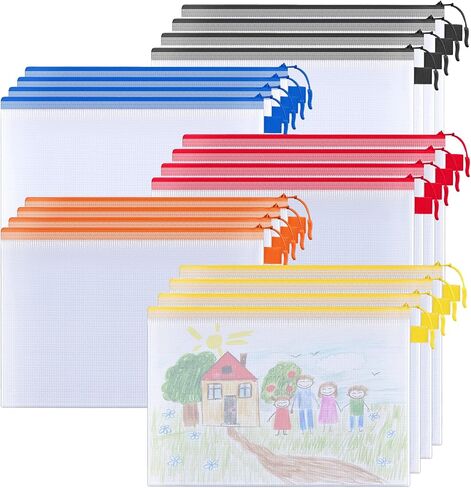 BALEINE 20PK Mesh Zipper Pouch Bags, Waterproof Clear Zipper Bags, Multiple Colors Plastic Mesh Bag File Bag for Organization, Suitable for Office Supplies, Home, Travel (20 PK, Letter Size) in Saudi Arabia