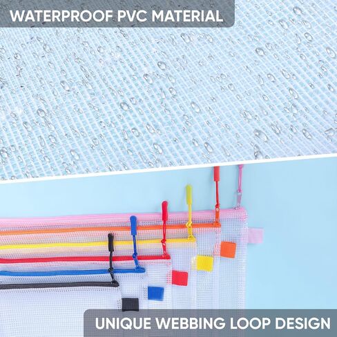 BALEINE 20PK Mesh Zipper Pouch Bags, Waterproof Clear Zipper Bags, Multiple Colors Plastic Mesh Bag File Bag for Organization, Suitable for Office Supplies, Home, Travel (20 PK, Letter Size) in Saudi Arabia