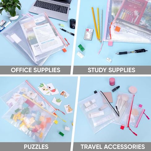 BALEINE 20PK Mesh Zipper Pouch Bags, Waterproof Clear Zipper Bags, Multiple Colors Plastic Mesh Bag File Bag for Organization, Suitable for Office Supplies, Home, Travel (20 PK, Letter Size) in Saudi Arabia