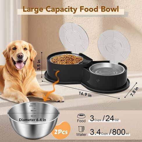 Stainless Steel Dog Bowl Set with Lids, 304 Metal Dual Food & Water Bowls for Dogs & Cats, Large Capacity Pet Feeder with Cover Keeps Food Fresh, Anti-Skid Dog Dish for Small/Medium/Large Pets in Saudi Arabia