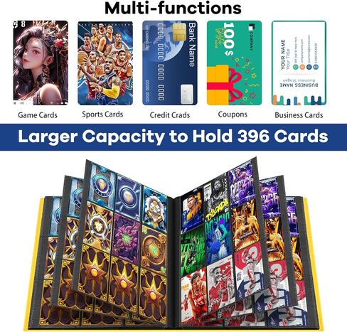 Card Binder 9 Pocket Trading Card Album Folder 22 Pages 396 Card Capacity Sports Card Binder Premium Card Binders Compatible with MTG TCG Baseball Cards (Yellow) in Kuwait