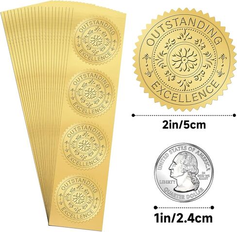 Anwyll Gold Seals ملصقات للشهادة - 2in 100pcs رقائق منقوشة التميز المتميز ملصق جائزة ملصقات الذهب المعدني الذهب ملصقات ملصقات لدبلوم الشهادة in Kuwait