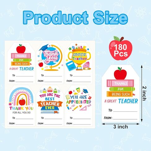 180 Pcs Teacher Appreciation Stickers Thank You Teacher Labels Stickers Self-Adhesive Teachers Day Gift Tags for Envelope Seals Gifts Cards Wrap Presents Boxes Decorations (Teacher-2) in Saudi Arabia
